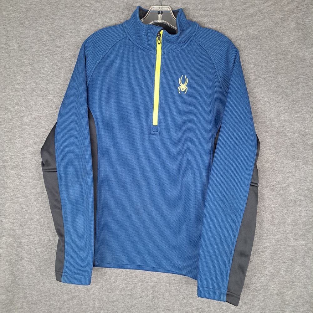 Spyder Sweatshirt Mens Medium Blue Black Colorblock Pullover Quarter Zip Logo